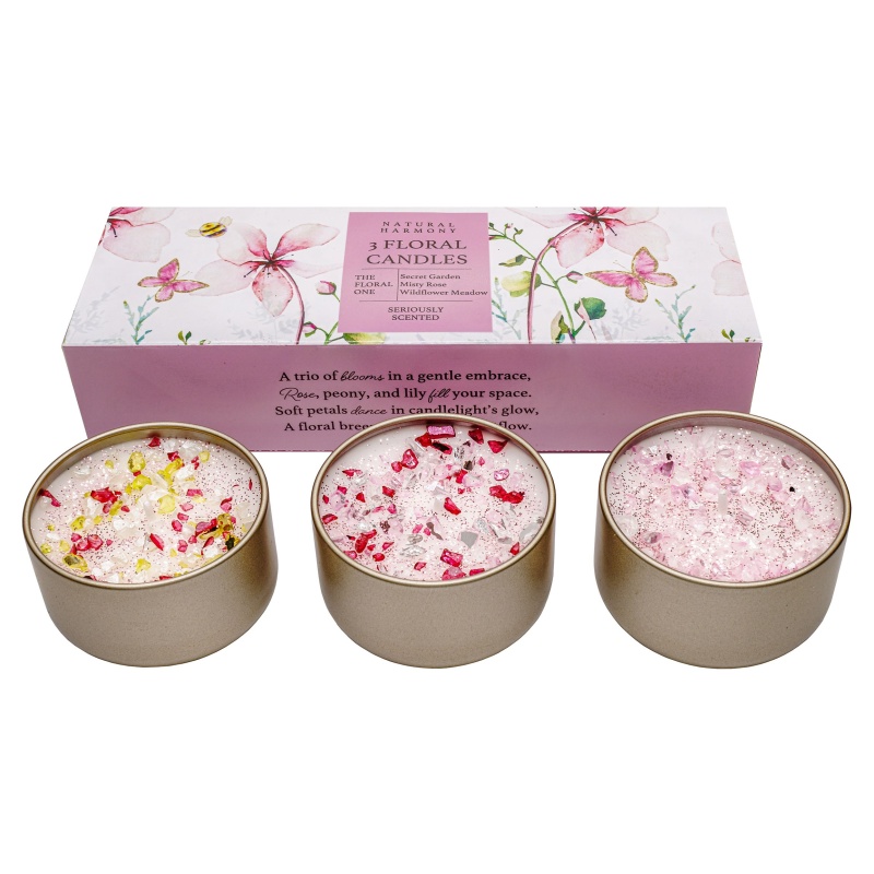 Best Kept Secrets Floral Collection Natural Harmony Three Lites Candle Set