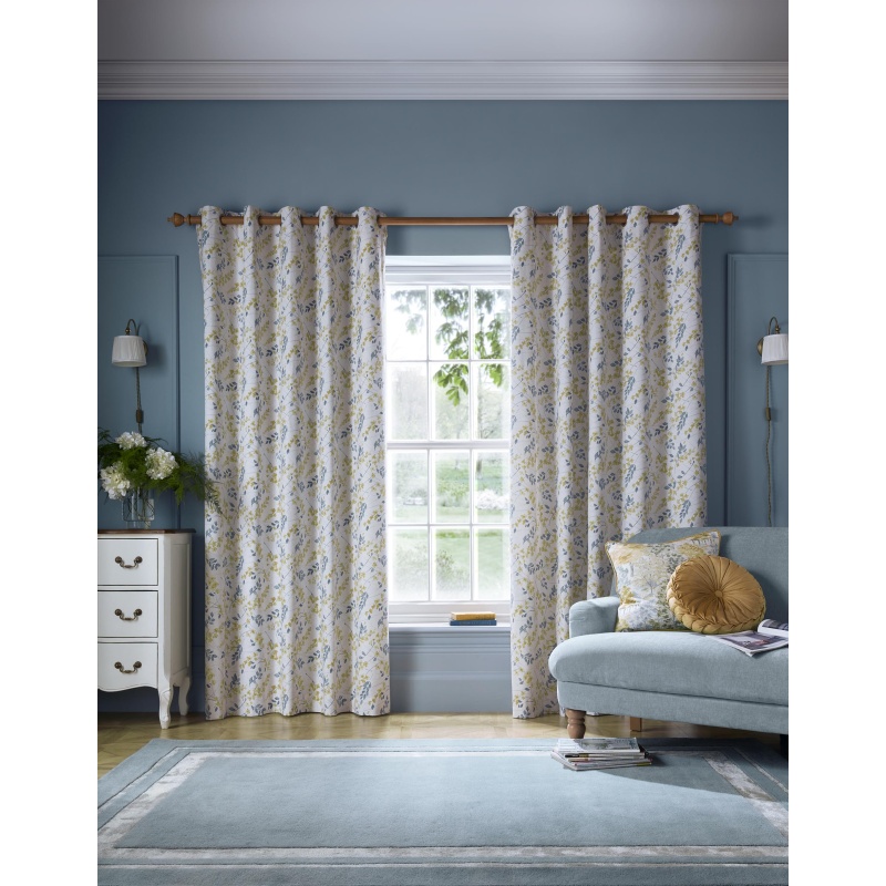 Laura Ashley Laura Ashley Longston Sprig Eyelet Curtains - Ochre Yellow