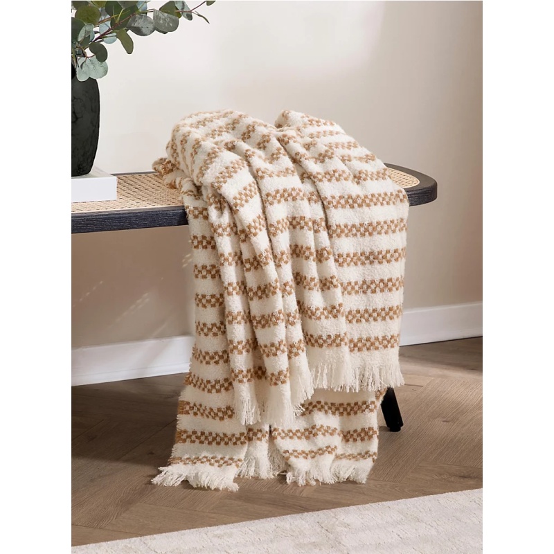 HOEM Clyne Stripe Tassled Throw 130x180cm - Brown