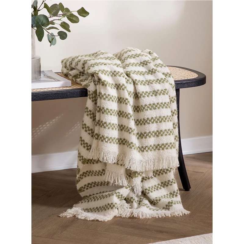 HOEM Clyne Strpe Tassled Throw 130x180cm - Olive