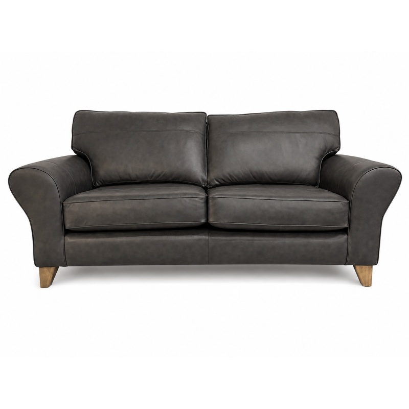 The Lounge Co The Lounge Co Penelope 3 Seater Sofa in Regal Charcoal Leather With Vintage Oak Tapered Legs