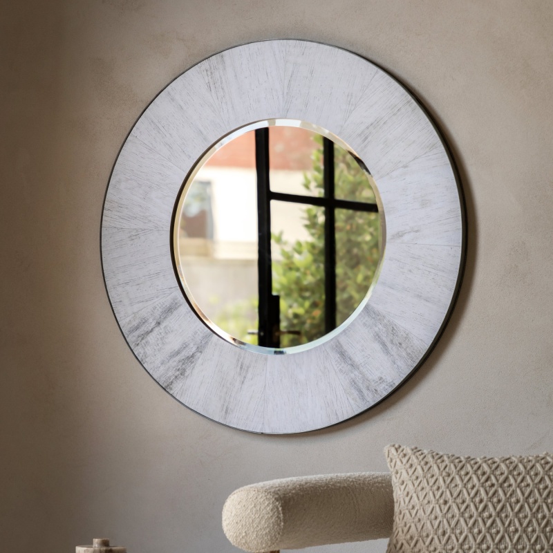 Gallery Direct Hackney Mirror Round 90cm - White Oak / Grey
