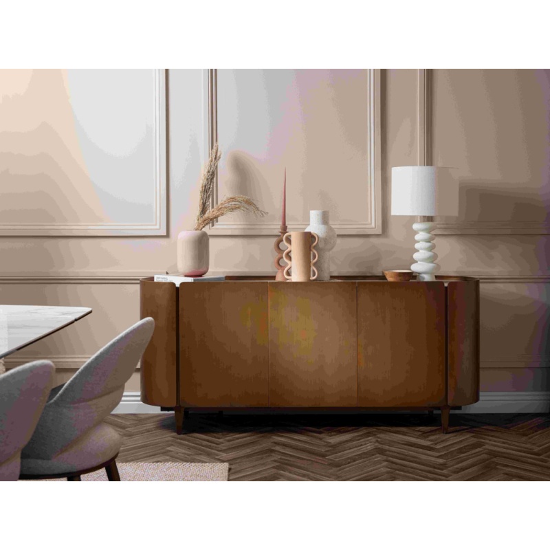 Davos Wide Sideboard - Brushed Bronze/White Marble