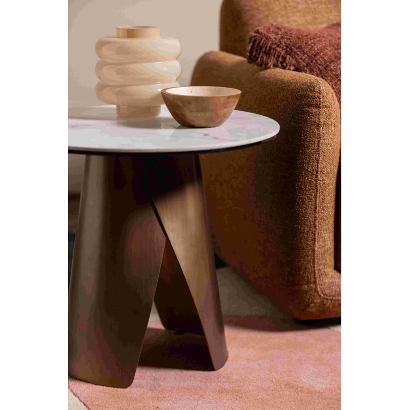 Davos Lamp Table - Brushed Bronze/White Marble