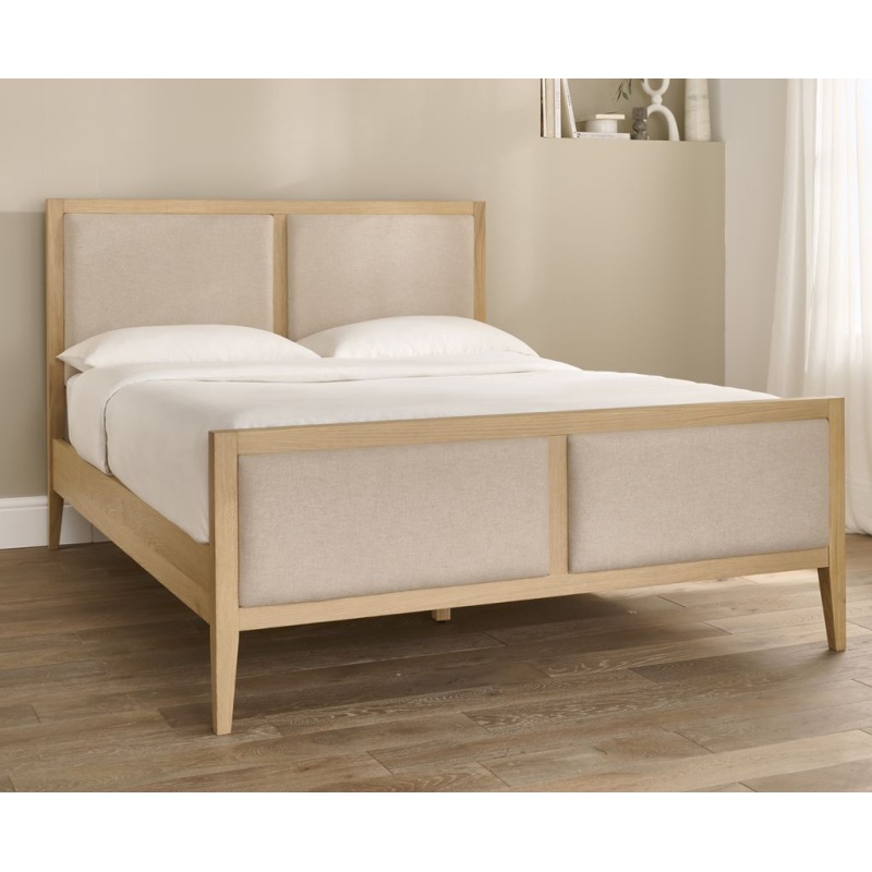 Illinois Upholstered High Foot End Bedframe - Oak/Cream