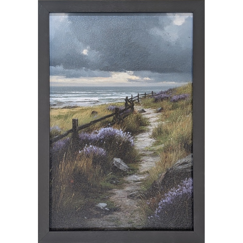 Coastal Wildflower Path 1 Framed Wall Art 65x44cm - Woodgrain Grey
