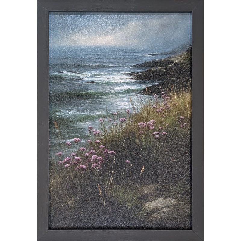 Coastal Wildflower Path 3 Framed Wall Art 65x44cm - Woodgrain Grey