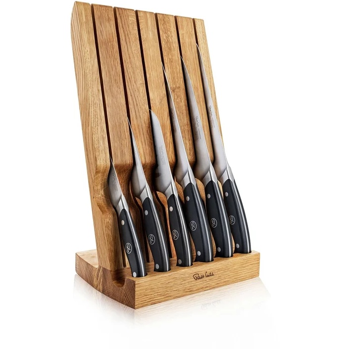 Robert Welch Professional Angle Oak Knife Block Set of 6 Knives