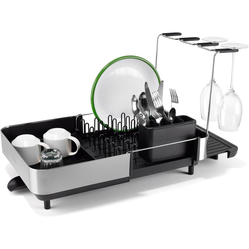 Joseph Joseph Joseph Joseph Extend Steel Plus Dish Drainer With Wine Glass Rack - Black