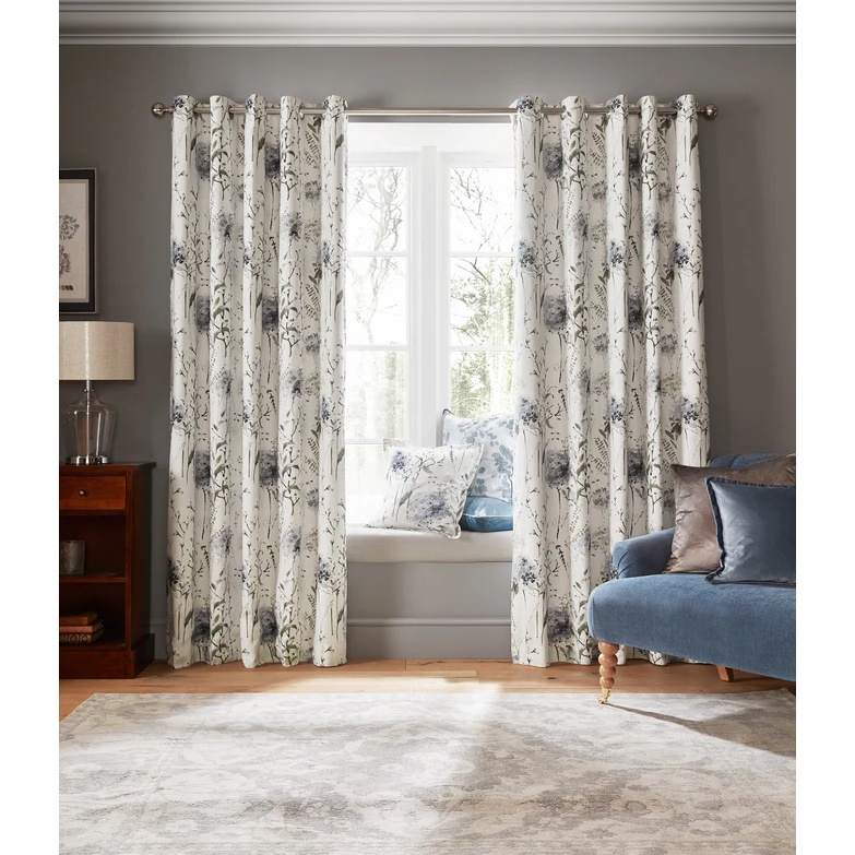 Laura Ashley Laura Ashley Pallington Bloom Blackout Lined Eyelet Curtains - Smoke Blue