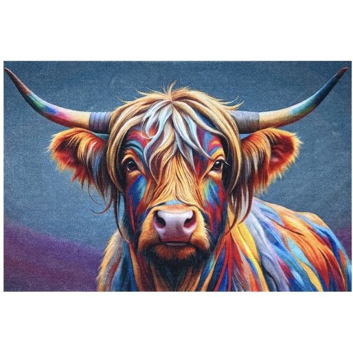 Likewise Matting Knightsbridge Highland Cow Abstract Door Mat 70x50cm - Multi