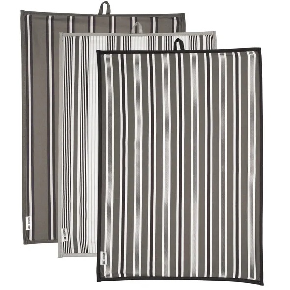 Captivate Luxe Tea Towels Set of 3 - Grey Stripe