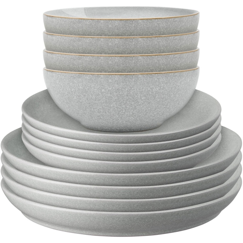 Denby Elements Coupe 12 Piece Tableware Set - Light Grey