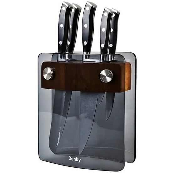 Denby Denby Smoked Glass 5 Piece Knife Block