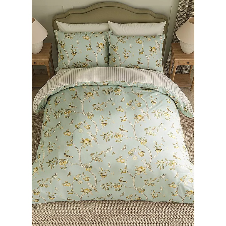 Sanderson Fruit Aviary Duvet Set - Sage/Ochre