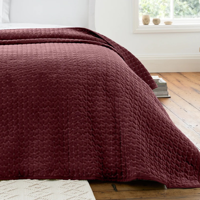 Bianca Attica Velvet Embroidered Bedspread - Burgundy - 240x260cm - Image 5