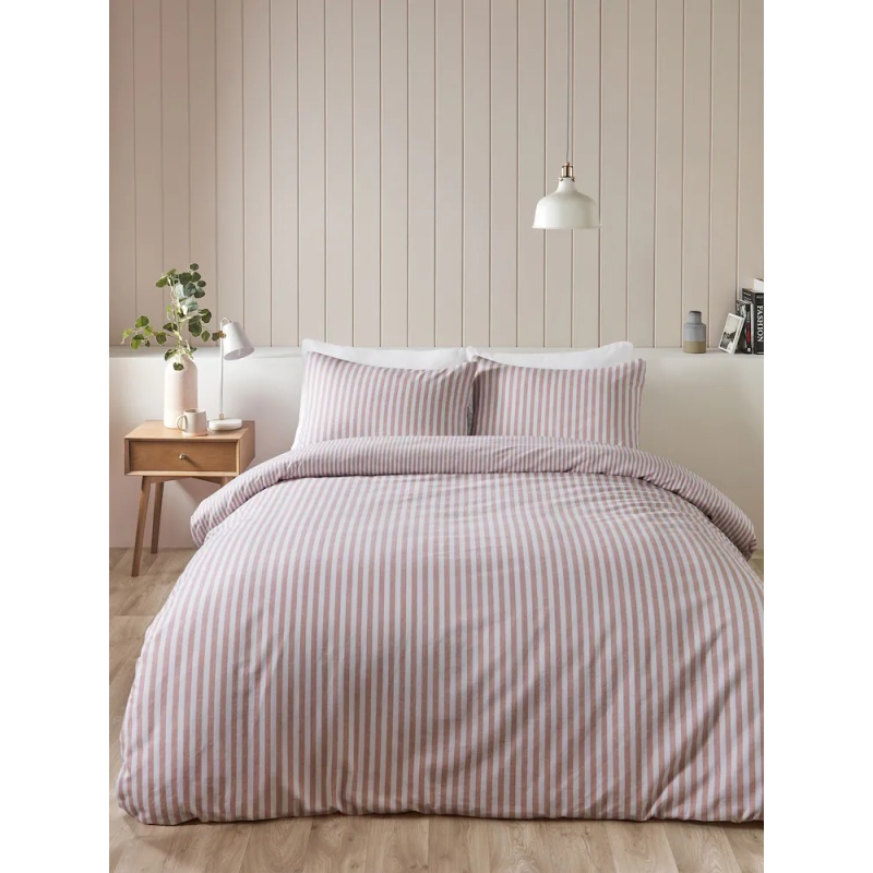 Catherine Lansfield Catherine Lansfield Blush Stripe Brushed Duvet Set - Pink
