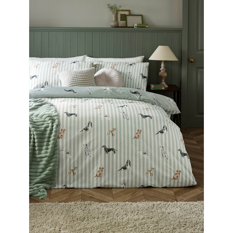Catherine Lansfield Catherine Lansfield Dog Stripe Duvet Set - Green