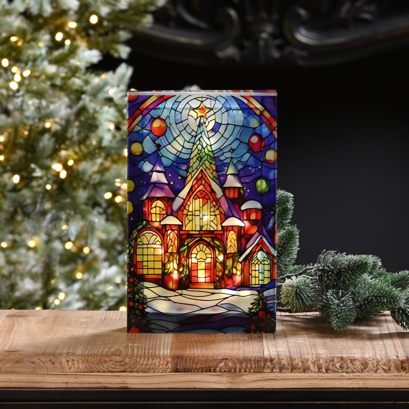 Festive Festive Light-Up Stained Glass Church Decoration