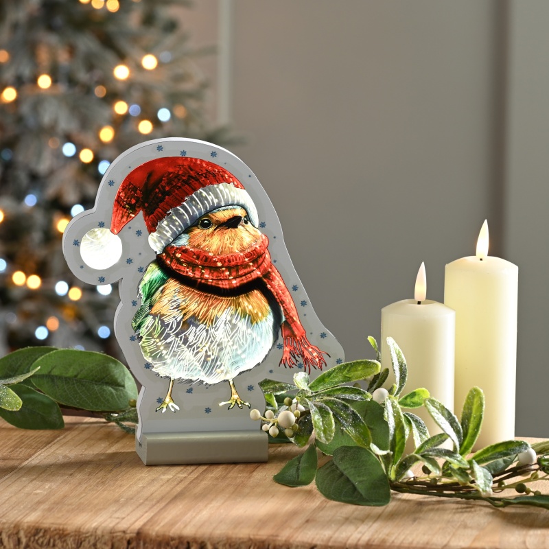Festive Festive Robin With Scarf Infinity Light 20cm