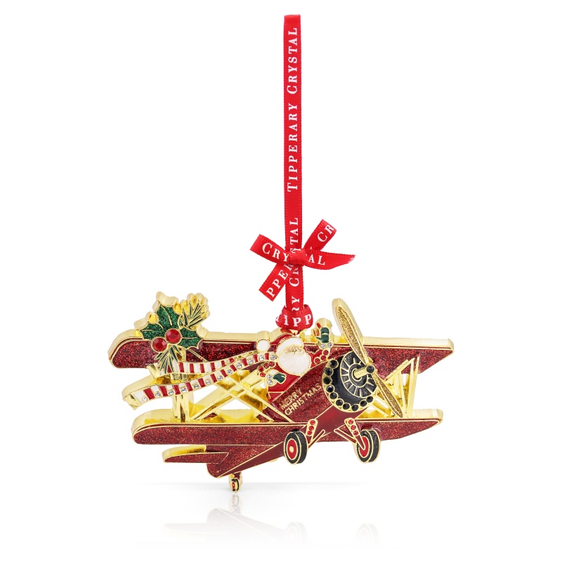 Tipperary Sparkle Santa In Bi-Plane Christmas Tree Decoration