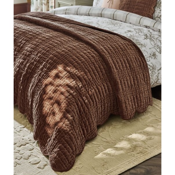 Laura Ashley Brady Scalloped Bedspread 180x235cm - Caramel