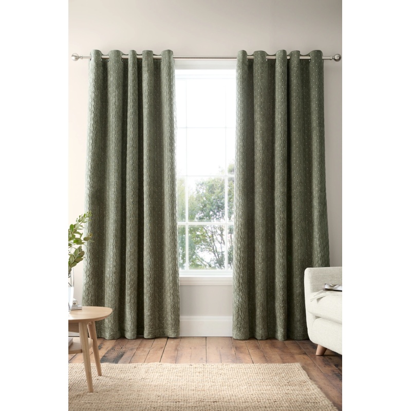 Bianca Attica Velvet Blackout Eyelet Curtains - Green