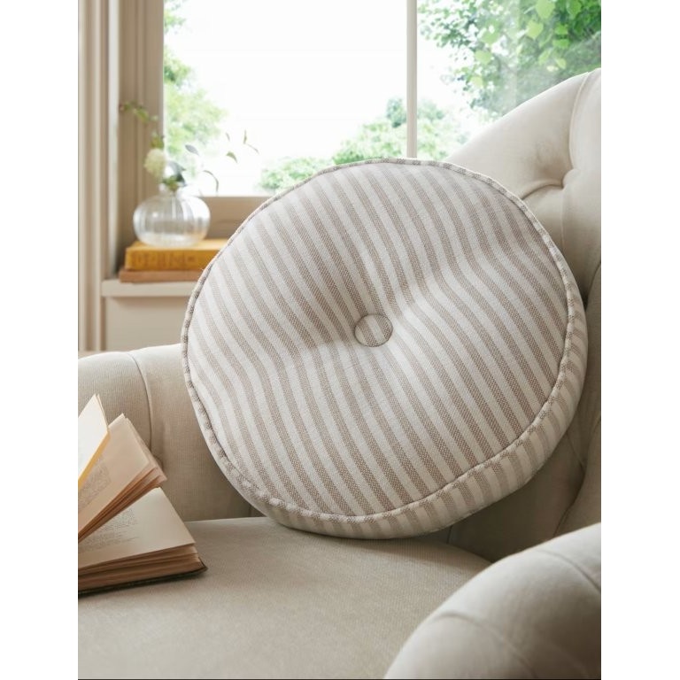 Laura Ashley Cornish Stripe Circular Cushion 35cm - Natural
