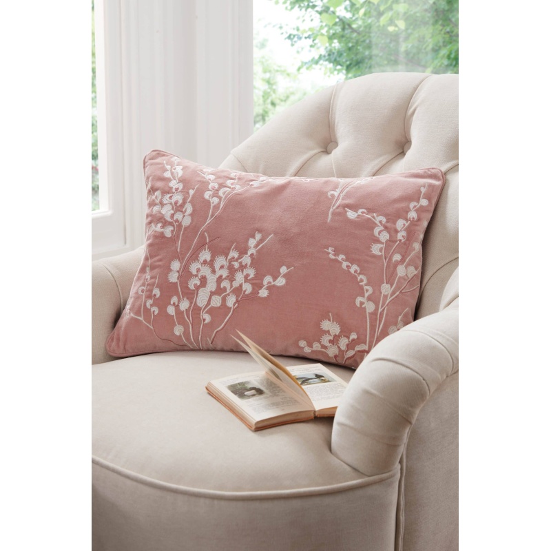 Laura Ashley Pussy Willow Embroidered Feather Cushion 35x50cm - Old Rose