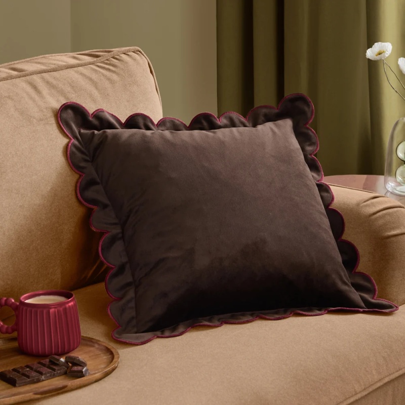 Furn Lil Scallop Cushion 45cm - Chocolate/Burgundy