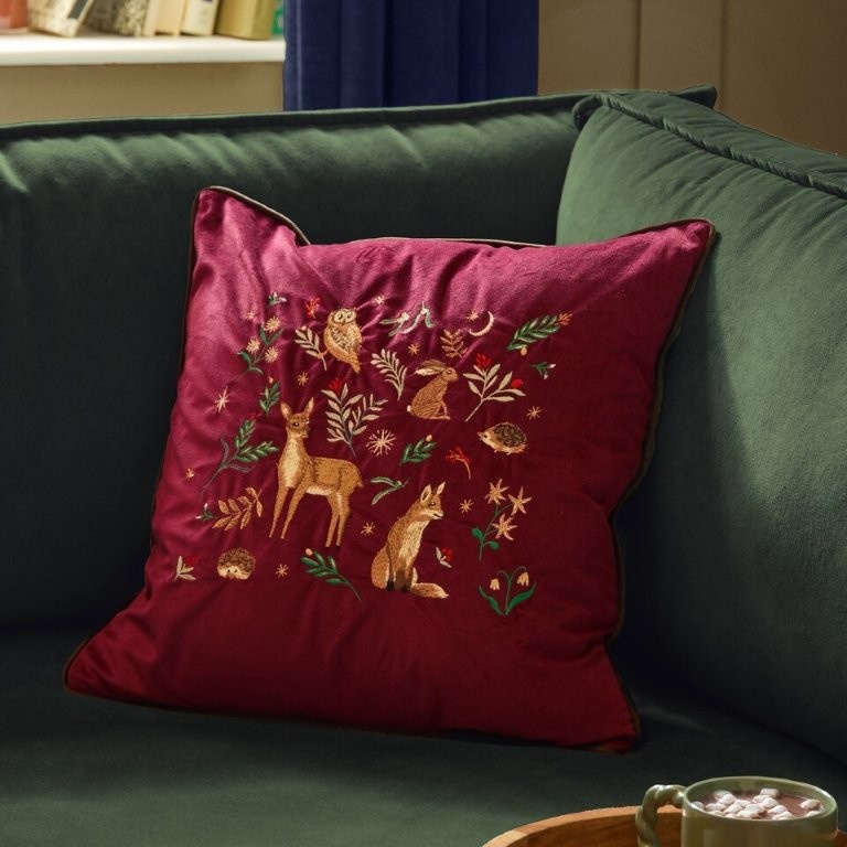 Furn Berry Woods Velvet Cushion 45cm - Burgundy