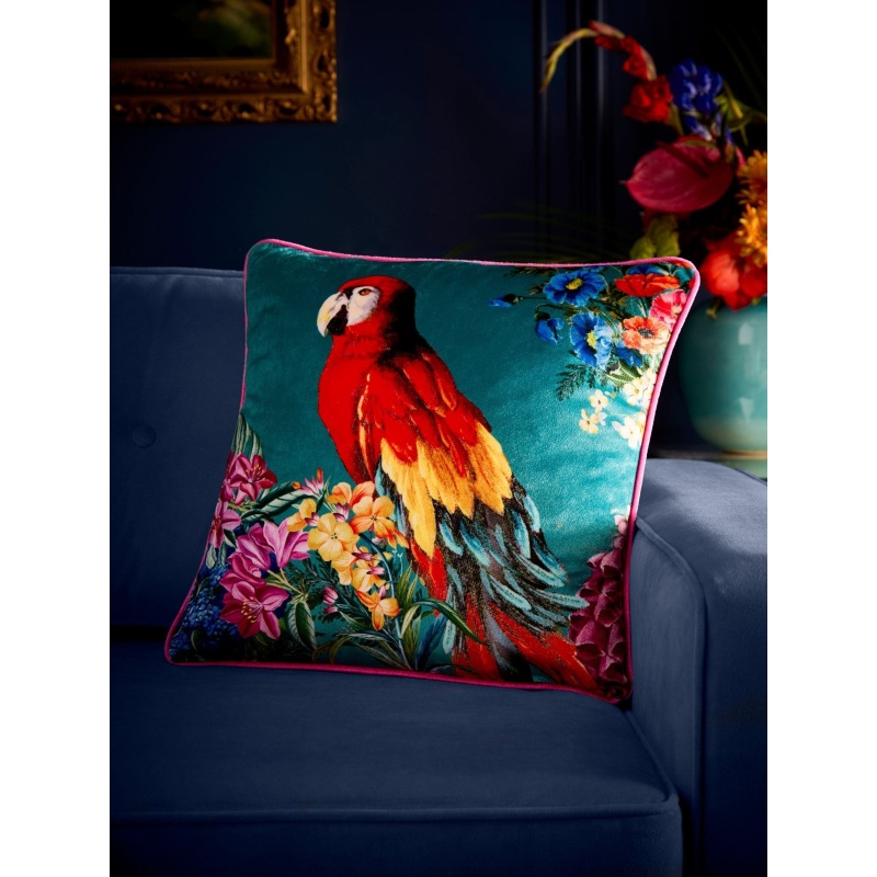 Laurence Llewelyn-Bowen Laurence Llewelyn-Bowen Polly Amorous Parrot & Floral Cushion 43cm - Teal