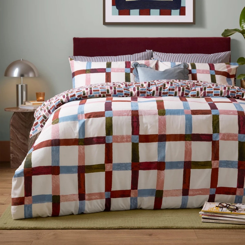 Furn Furn Selvan Duvet Set - Oatmilk & Burgundy