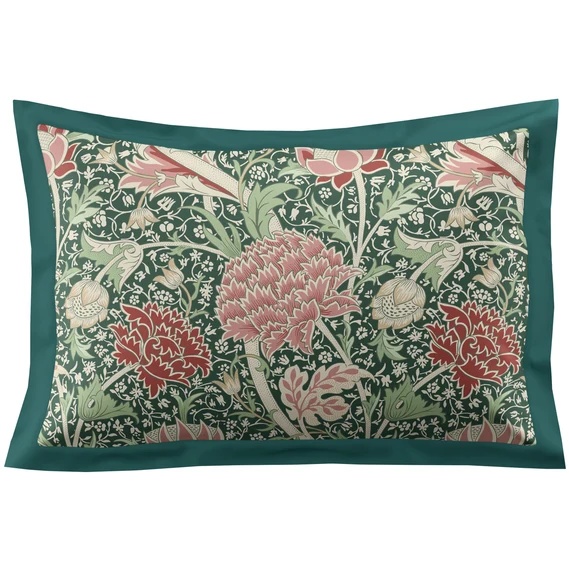 William Morris At Home Cray Forest Oxford Pillowcase Pair - Green/Cranberry