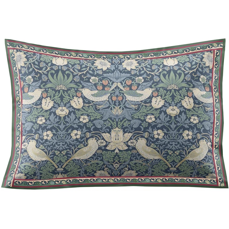 William Morris At Home Midnight Strawberry Thief Oxford Pillowcase Pair - Prussian Blue