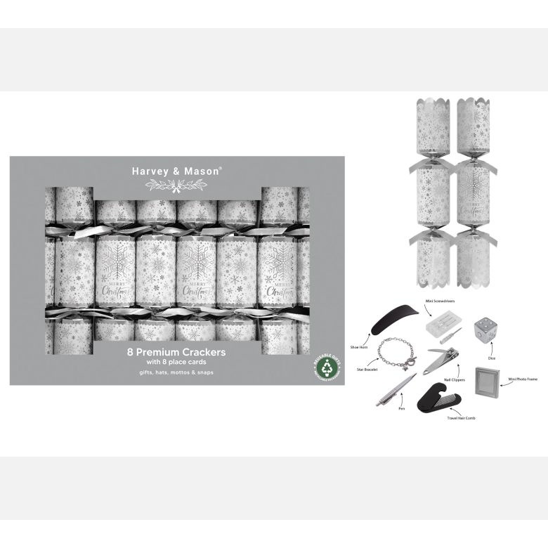 Premium Silver Text Christmas Crackers 8pk