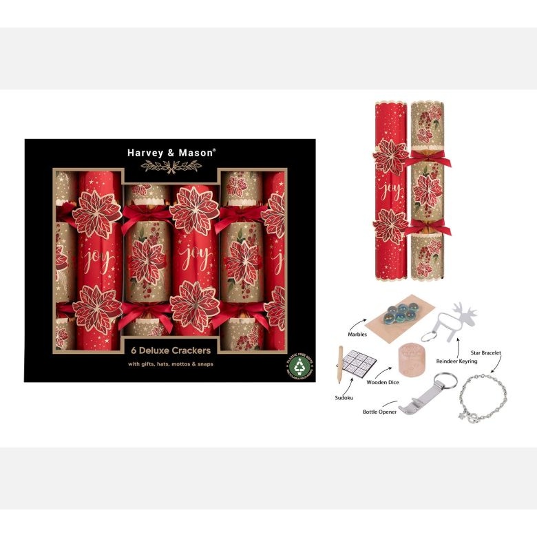 Deluxe Poinsettia Christmas Crackers 6pk