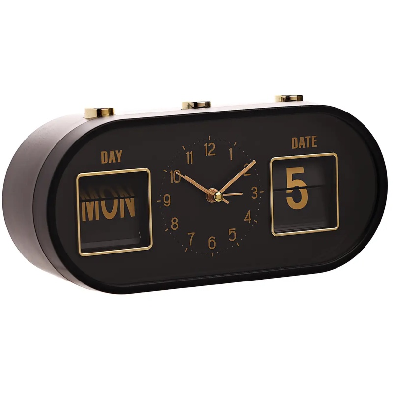 Widdop Hometime Calendar Alarm Clock - Black & Gold