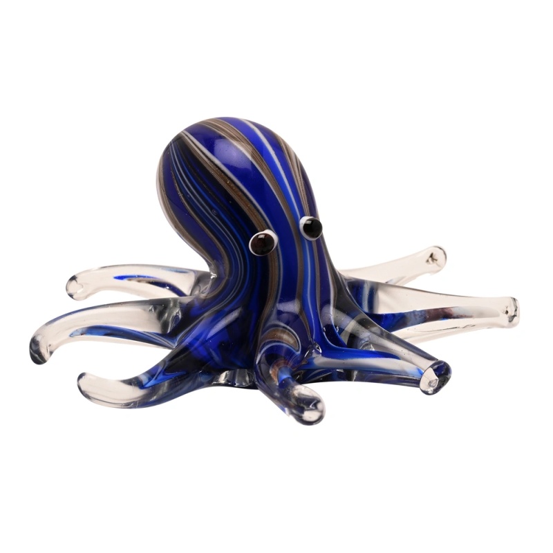 Widdop Objets D'art Glass Deep Blue Octopus Figurine