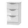 Cambourne Cam001 3 Drawer Narrow Bedside Chest with White Gloss Fronts and White Surround