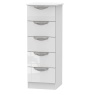 Cambourne Cam005 5 Drawer Narrow Chest with White Gloss Fronts and White Surround
