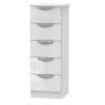 Cambourne Cam005 5 Drawer Narrow Chest with White Gloss Fronts and White Surround