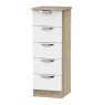 Cambourne Cam005 5 Drawer Narrow Chest with White Matt Fronts and Bordeaux Oak Surround
