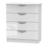 Cambourne Cam011 4 Drawer Chest with White Gloss Fronts and White Surround