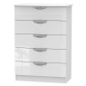 Cambourne Cam012 5 Drawer Chest with White Gloss Fronts and White Surround