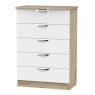 Cambourne Cam012 5 Drawer Chest with White Matt Fronts and Bordeaux Oak Surround