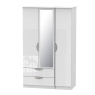 Cambourne Cam132 Triple 2 Drawer Wardrobe With Mirror Door with White Gloss Fronts & White Surround