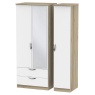Cambourne Cam132 Triple 2 Drawer Wardrobe With Mirror Door with White Matt Fronts & Bordeaux Oak Sur