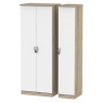 Cambourne Cam140 Tall Triple Wardrobe with White Matt Fronts and Bordeaux Oak Surround