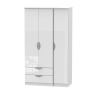 Cambourne Cam141 Tall Triple 2 Drawer Wardrobe with White Gloss Fronts and White Surround
